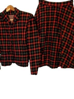 Vintage 1950s Skirt Suit Moordale XS Blazer Skirt Red Gray Virgin Wool